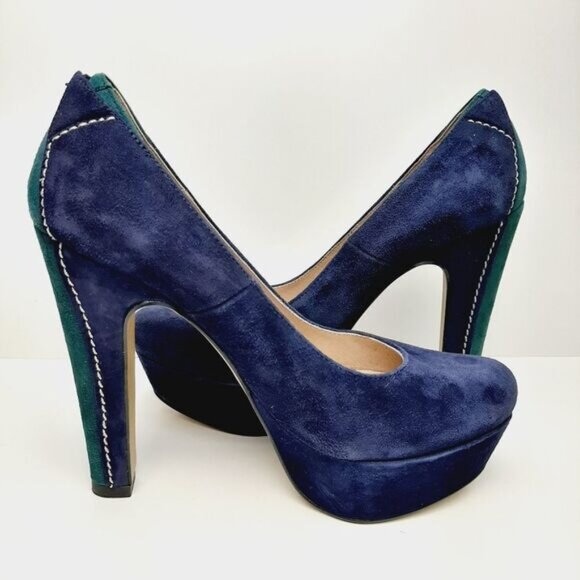 GINO VAELLO | Spain Platform Pumps Navy & Green Suede Leather Sz 6.5 | Eur 37 - Picture 7 of 14